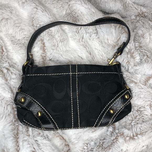 Coach Black and White Thread Shoulder Swinger